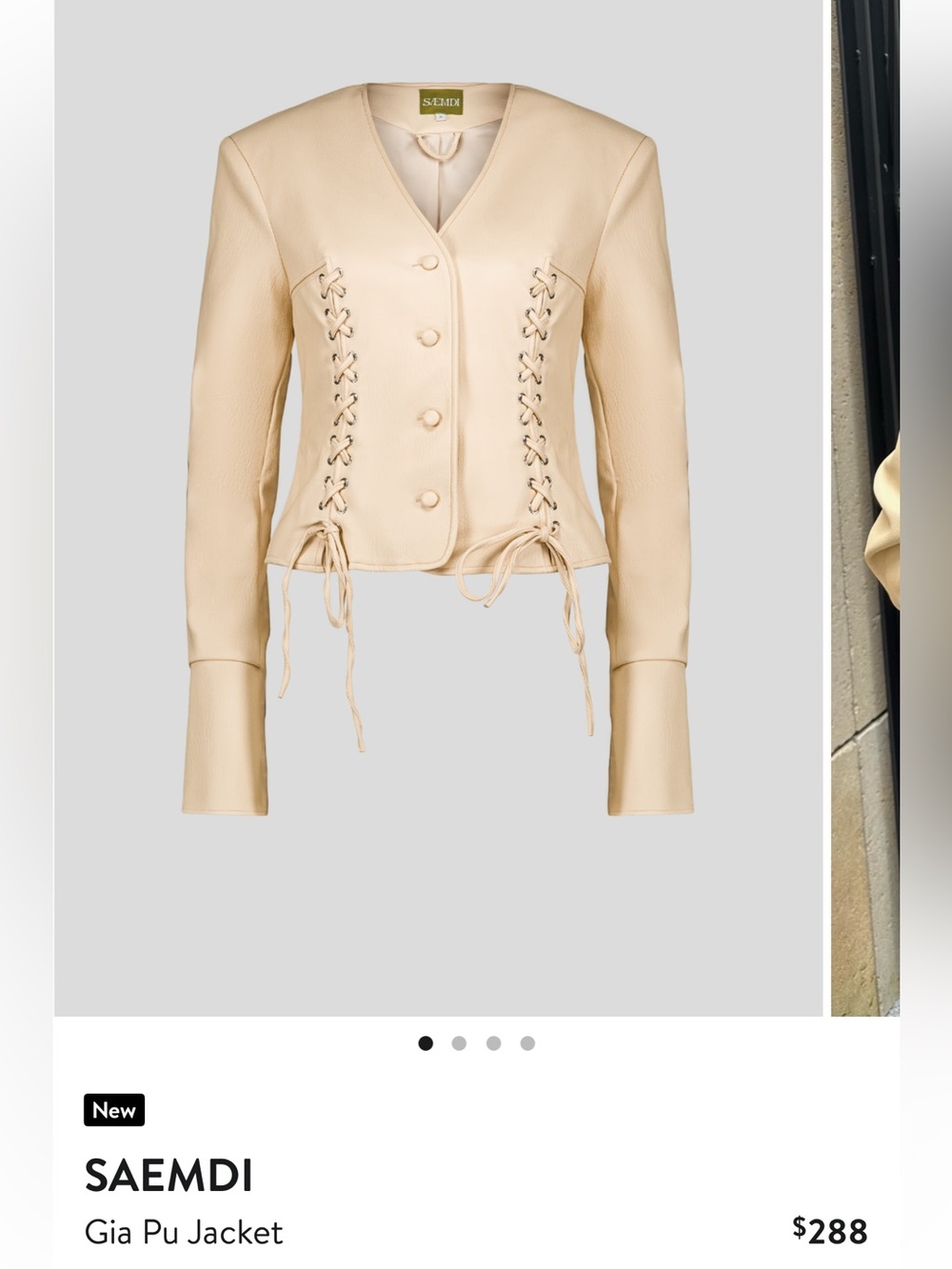 SAEMDI Cream Lace-Up PU Jacket
